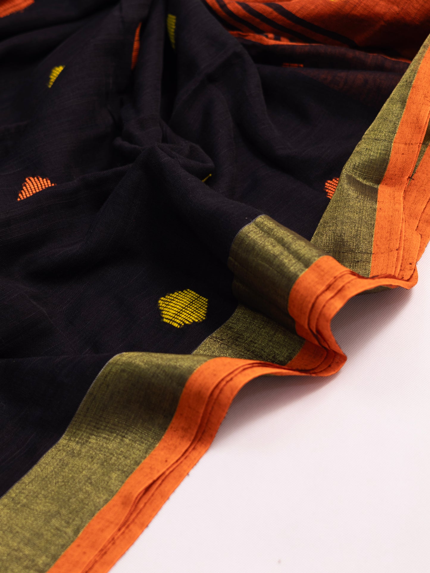 Black embroidered khadi cotton saree-S173