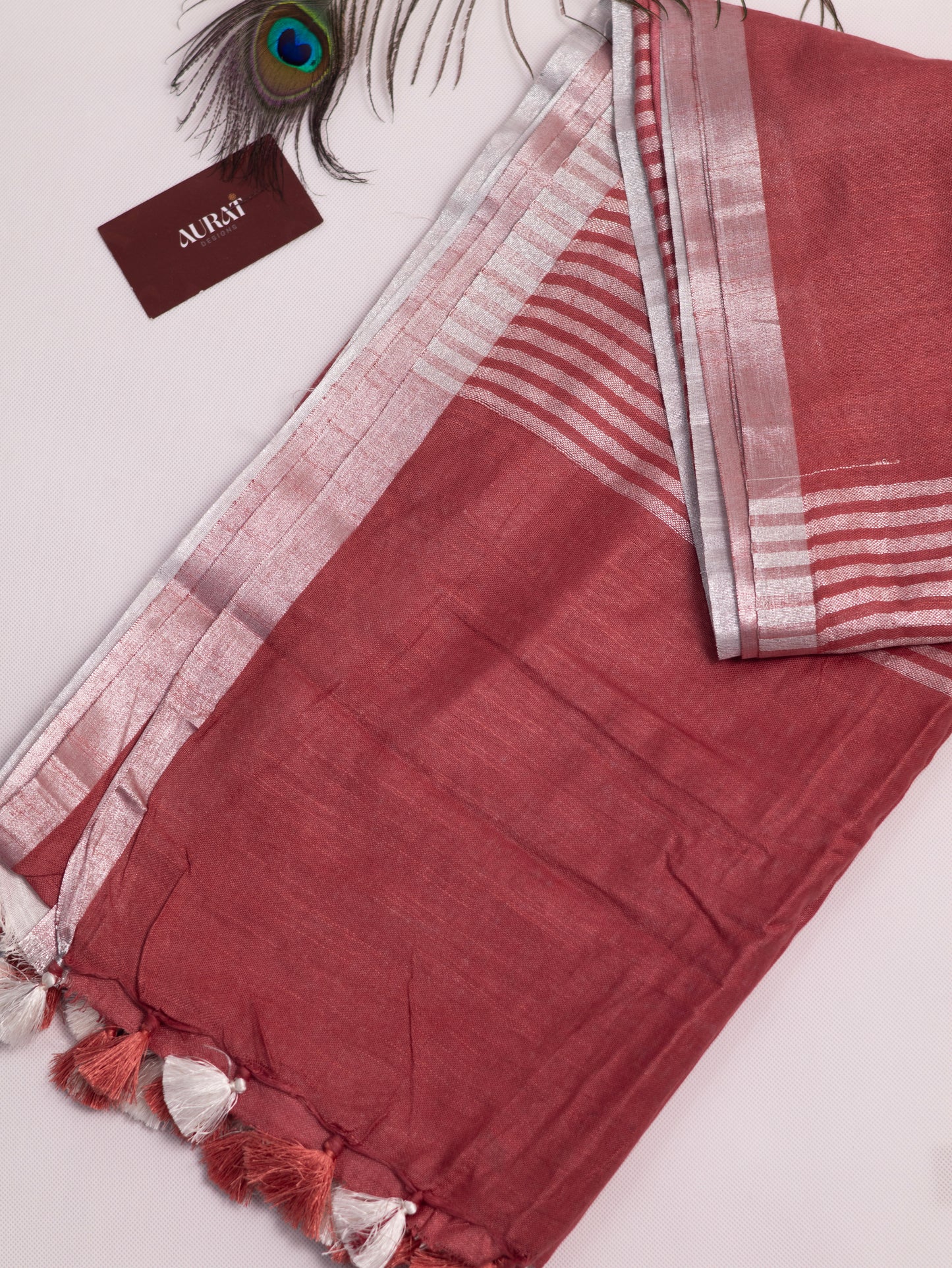 Cotton linen embroidery saree-S135