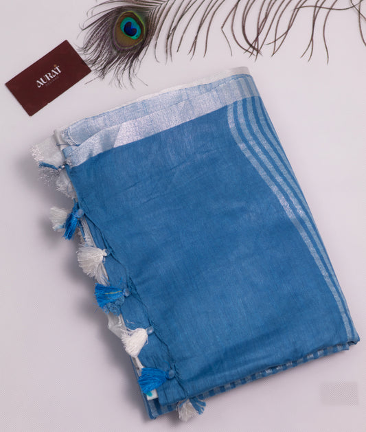 Cotton linen embroidery saree-S134