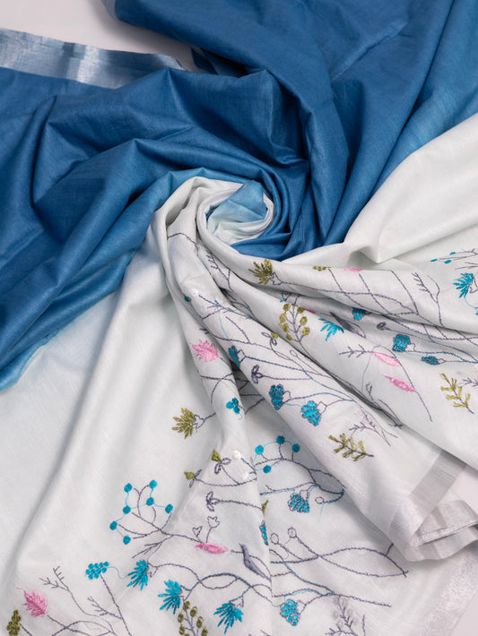 Cotton linen embroidery saree-S134