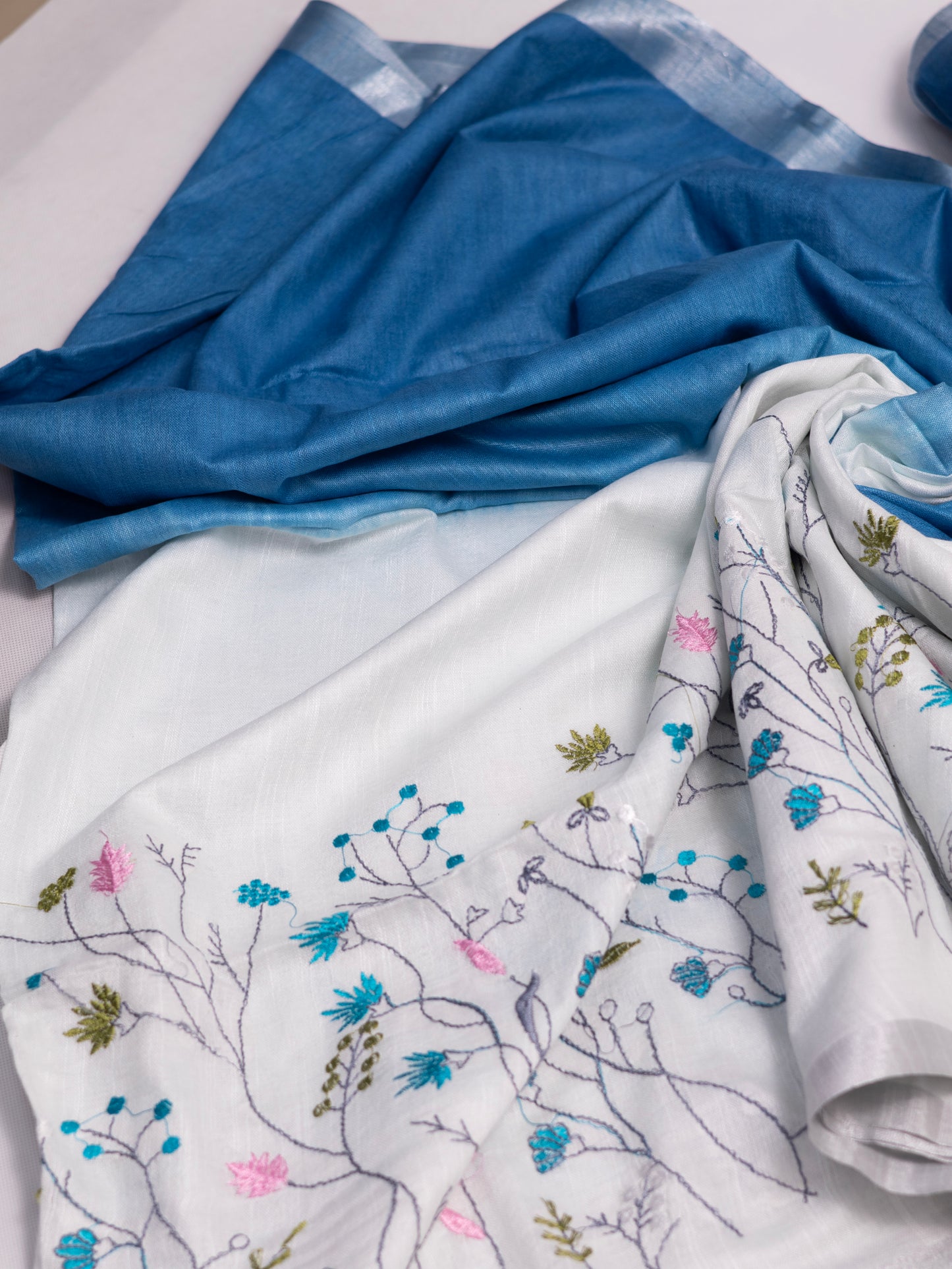 Cotton linen embroidery saree-S134