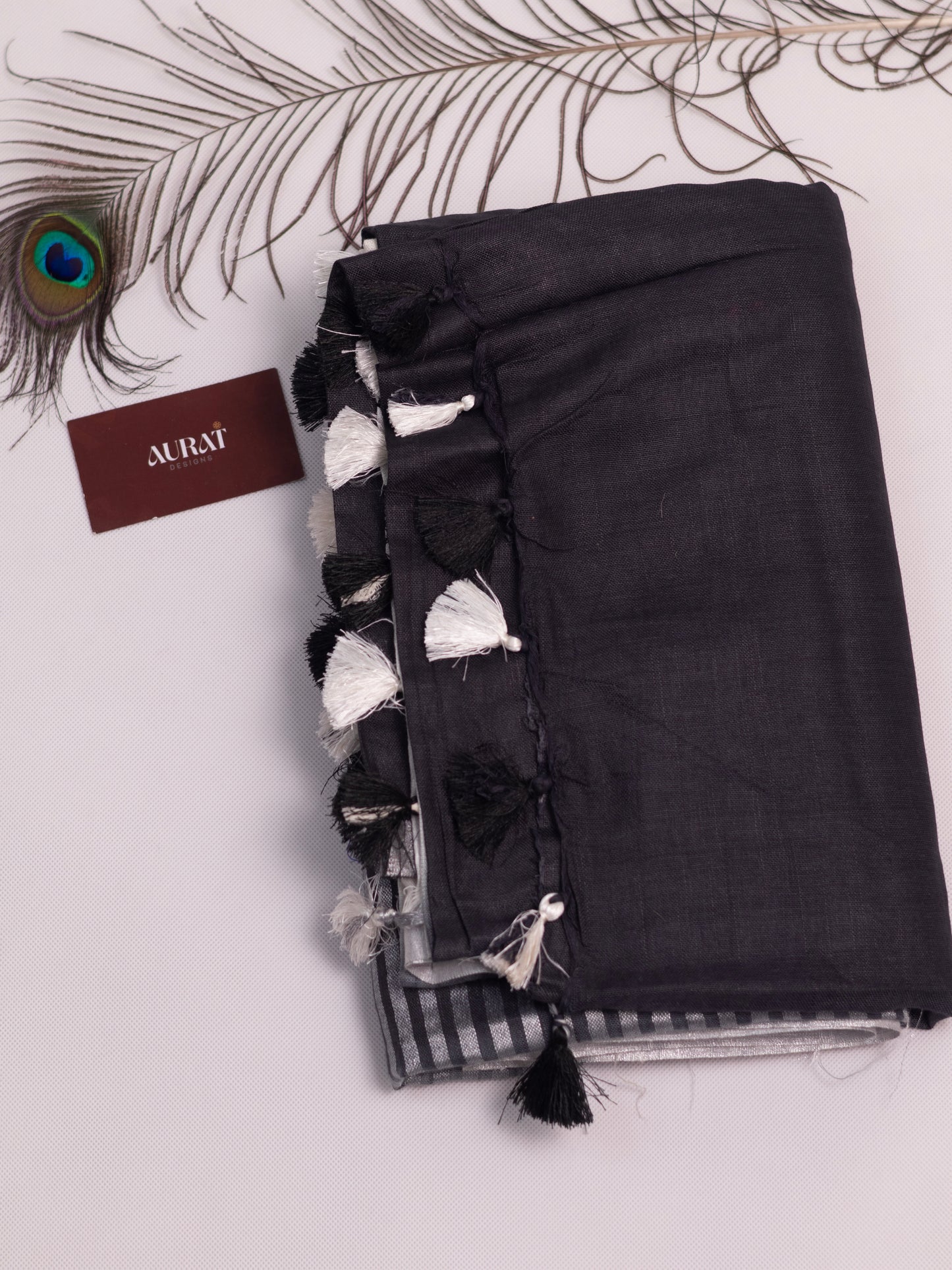 Cotton- linen embroidery saree-S133