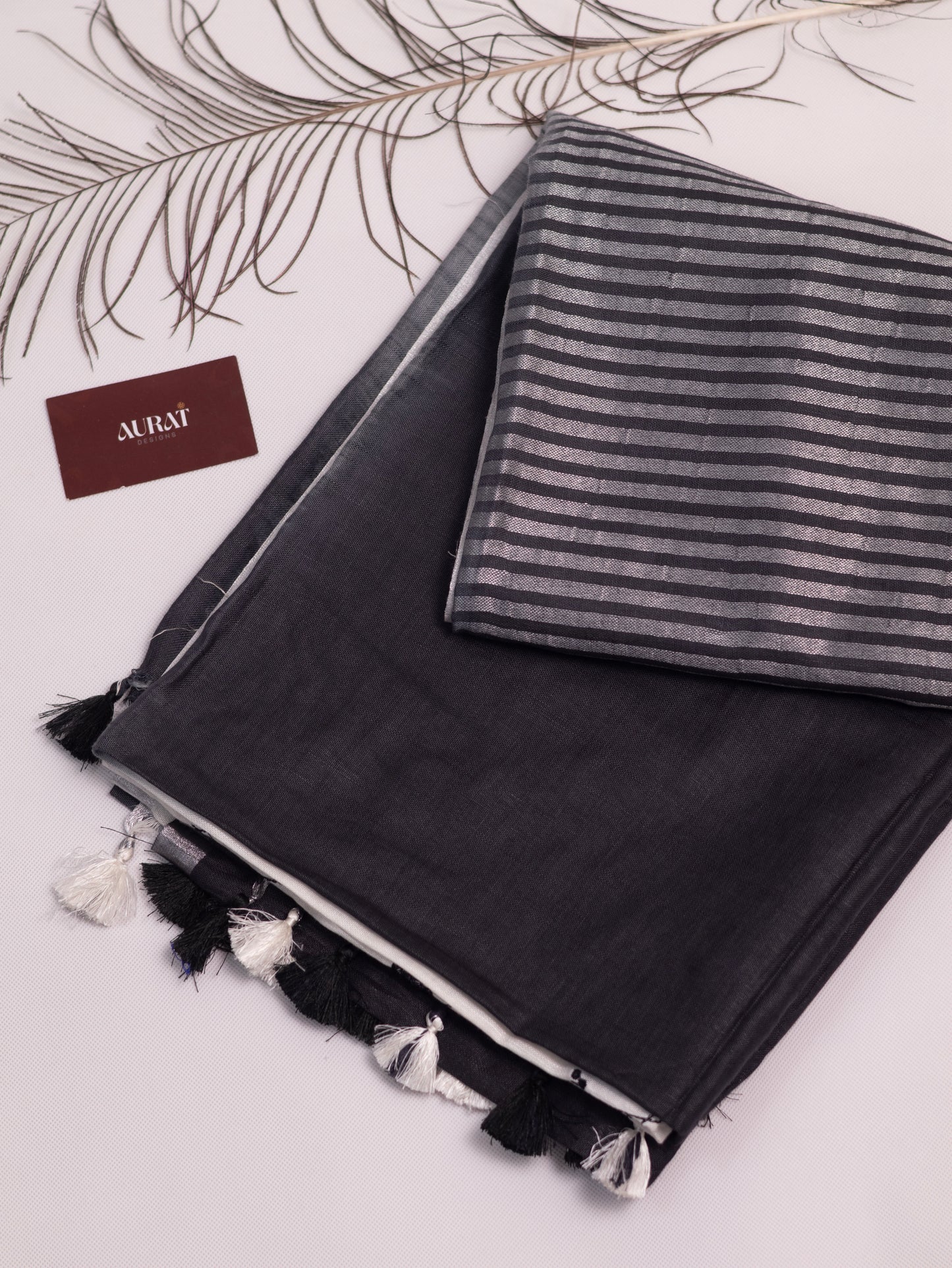 Cotton- linen embroidery saree-S133