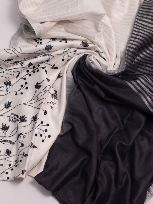 Cotton- linen embroidery saree-S133