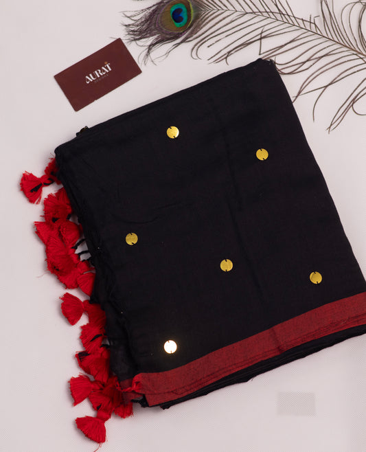 Black Khadi gini cotton saree-S227