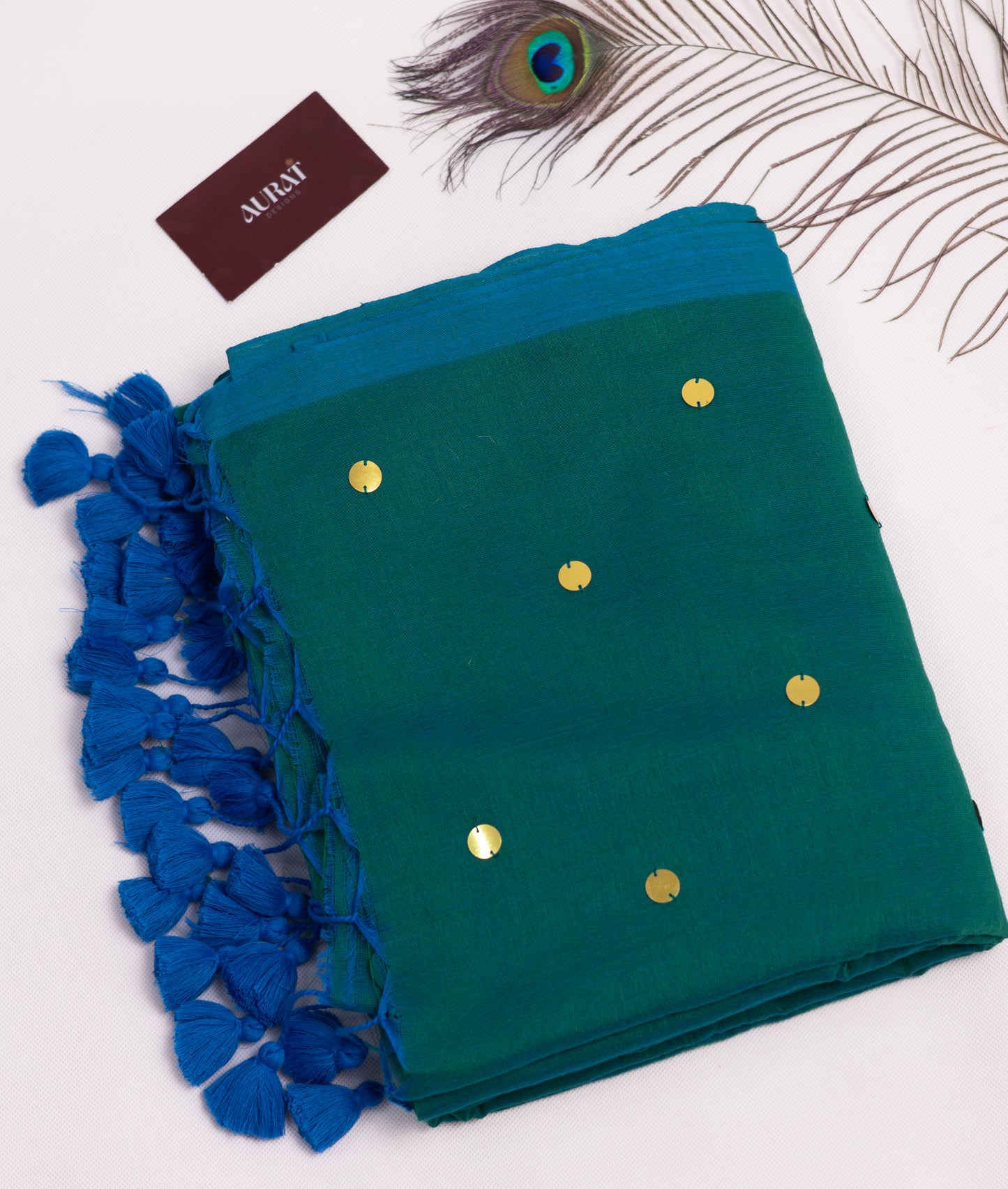 Blue-Green Khadi gini cotton saree-S229