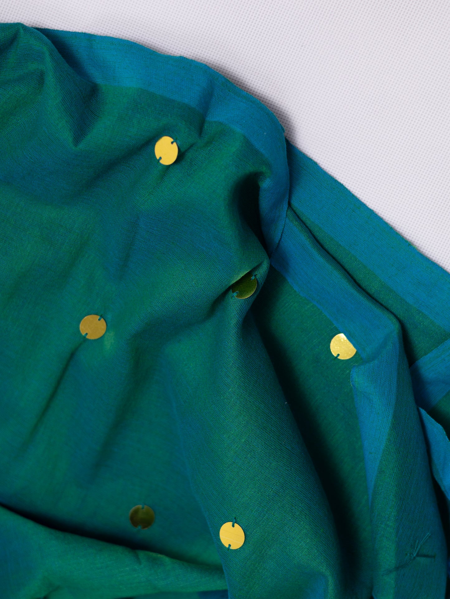 Blue-Green Khadi gini cotton saree-S229