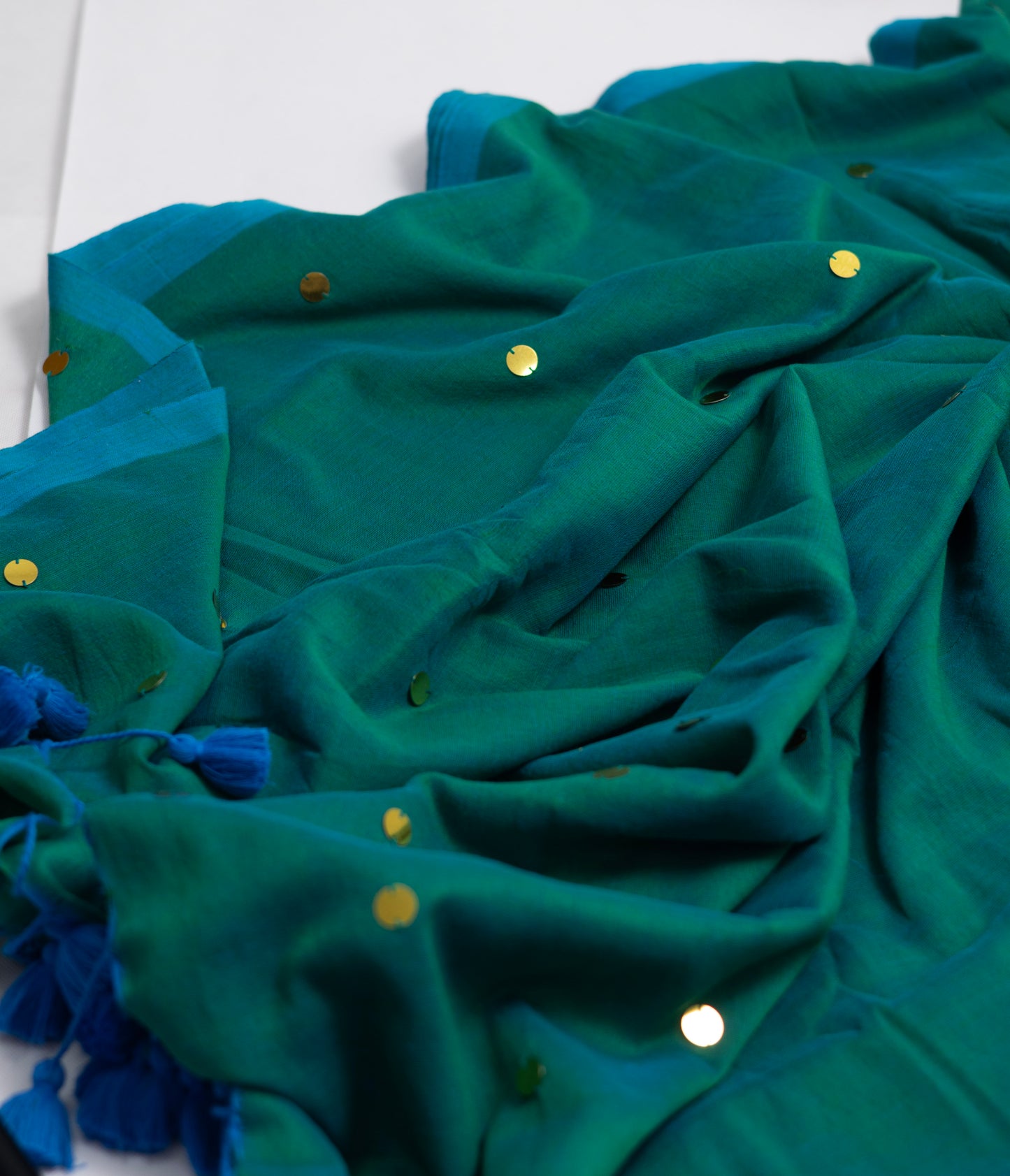 Blue-Green Khadi gini cotton saree-S229