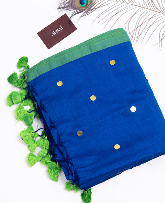 Blue Khadi gini cotton saree-S230
