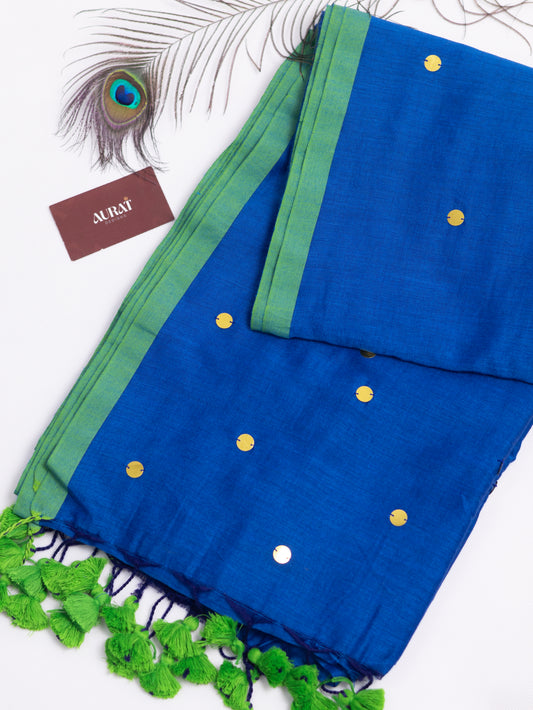 Blue Khadi gini cotton saree-S230