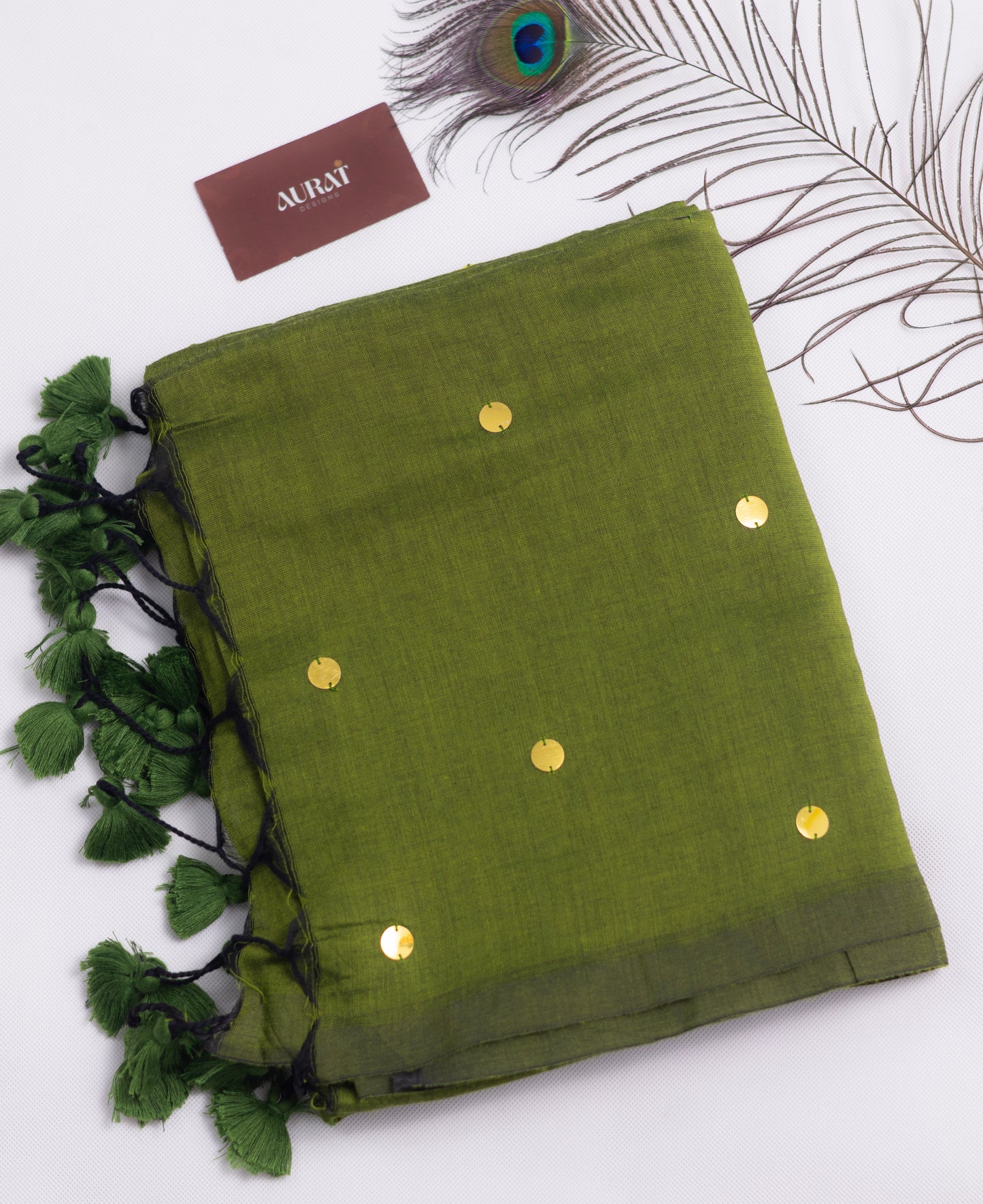 Green Khadi gini cotton saree-S228
