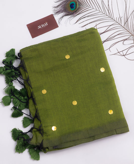 Green Khadi gini cotton saree-S228