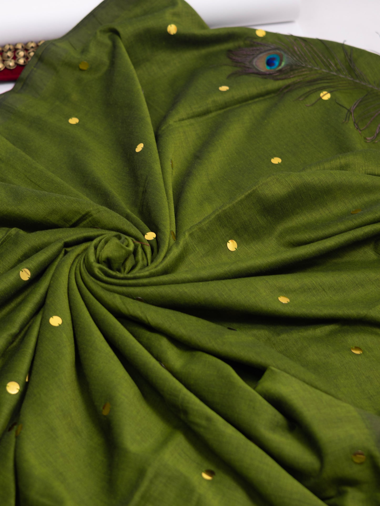 Green Khadi gini cotton saree-S228