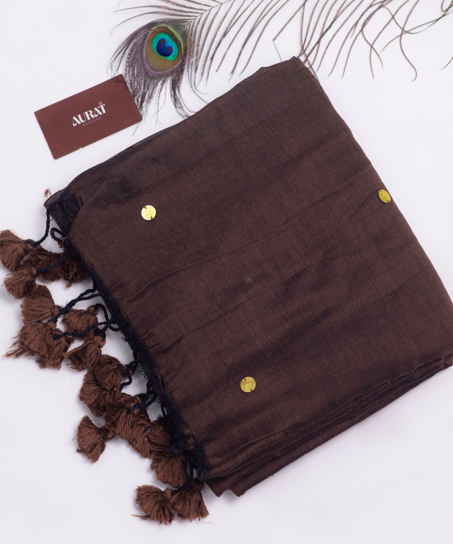Chocolate brown Khadi gini cotton saree-S122