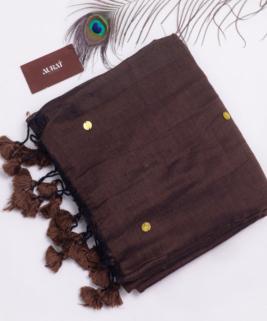 Chocolate brown Khadi gini cotton saree-S122