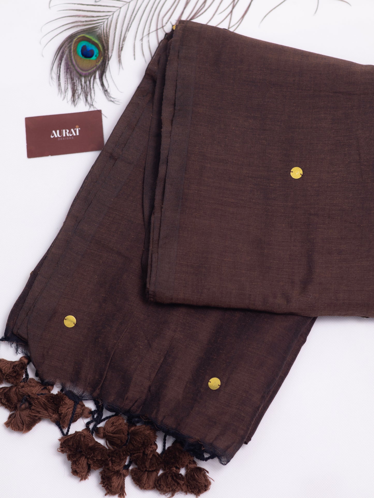 Chocolate brown Khadi gini cotton saree-S122
