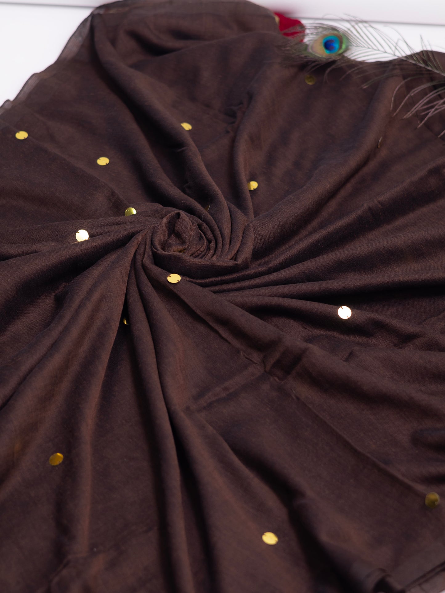 Chocolate brown Khadi gini cotton saree-S122