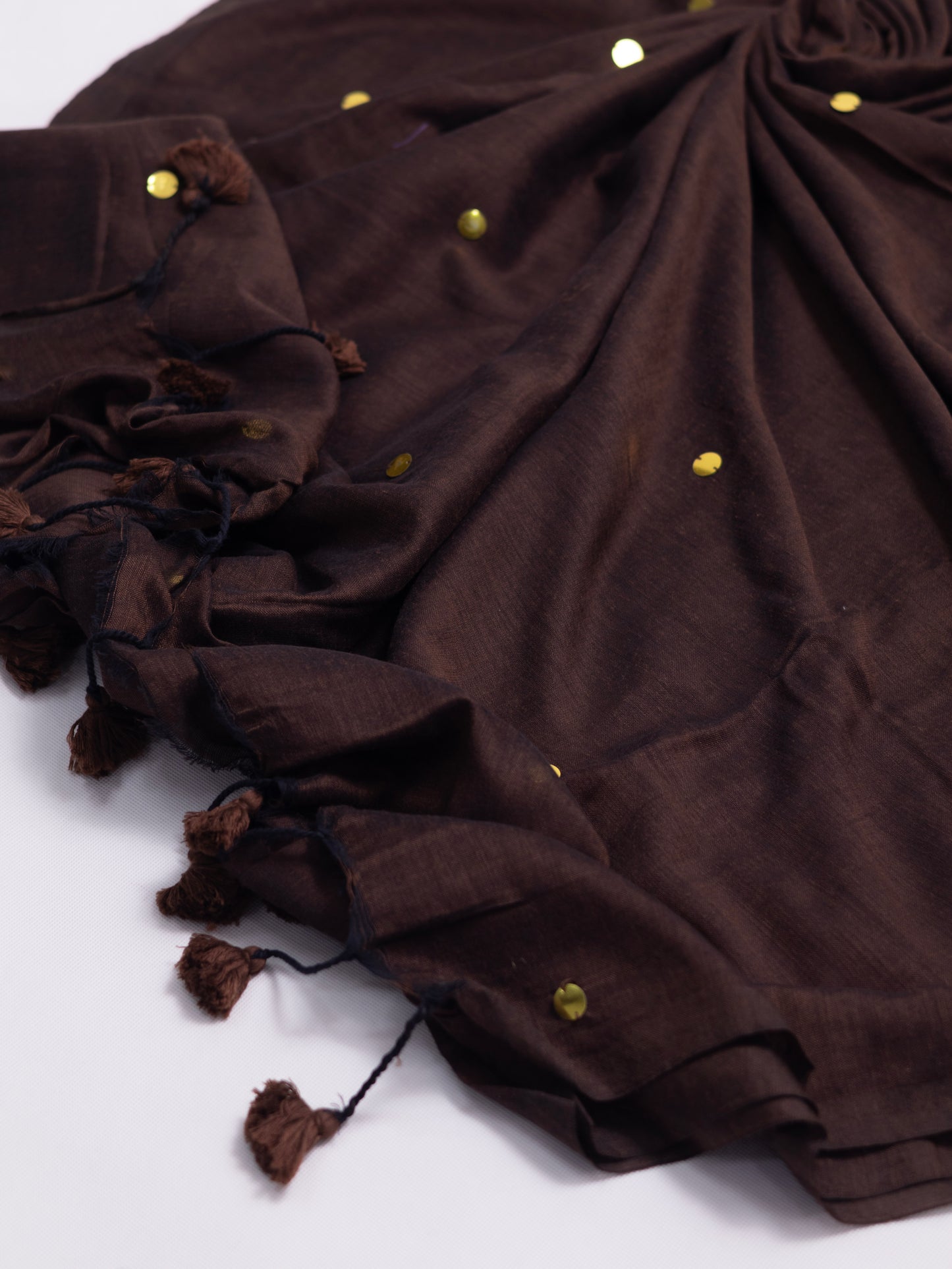 Chocolate brown Khadi gini cotton saree-S122