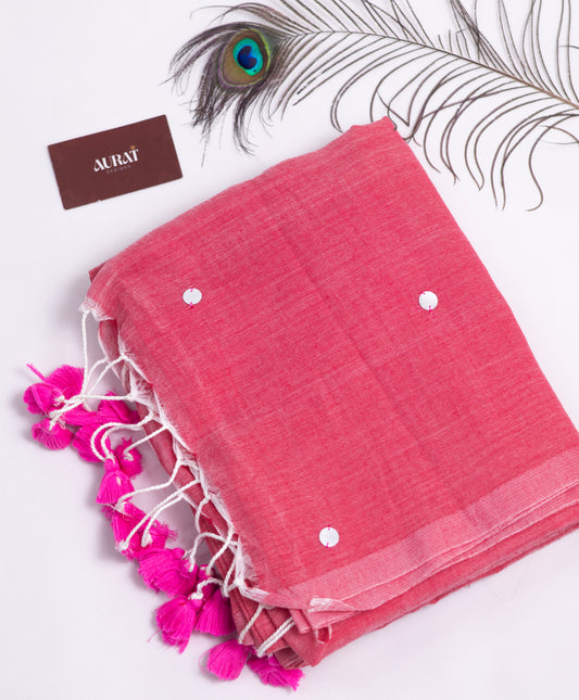 Pink Khadi gini cotton saree-S121