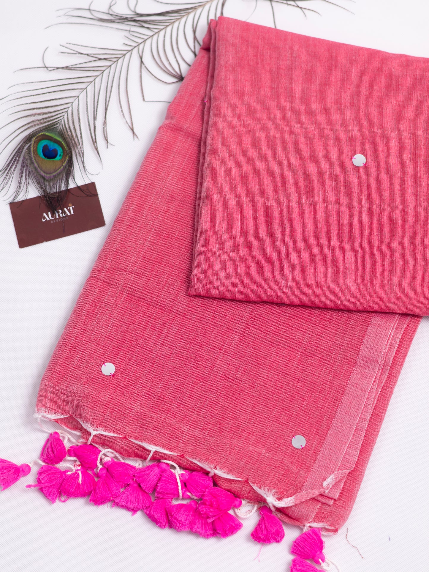 Pink Khadi gini cotton saree-S121