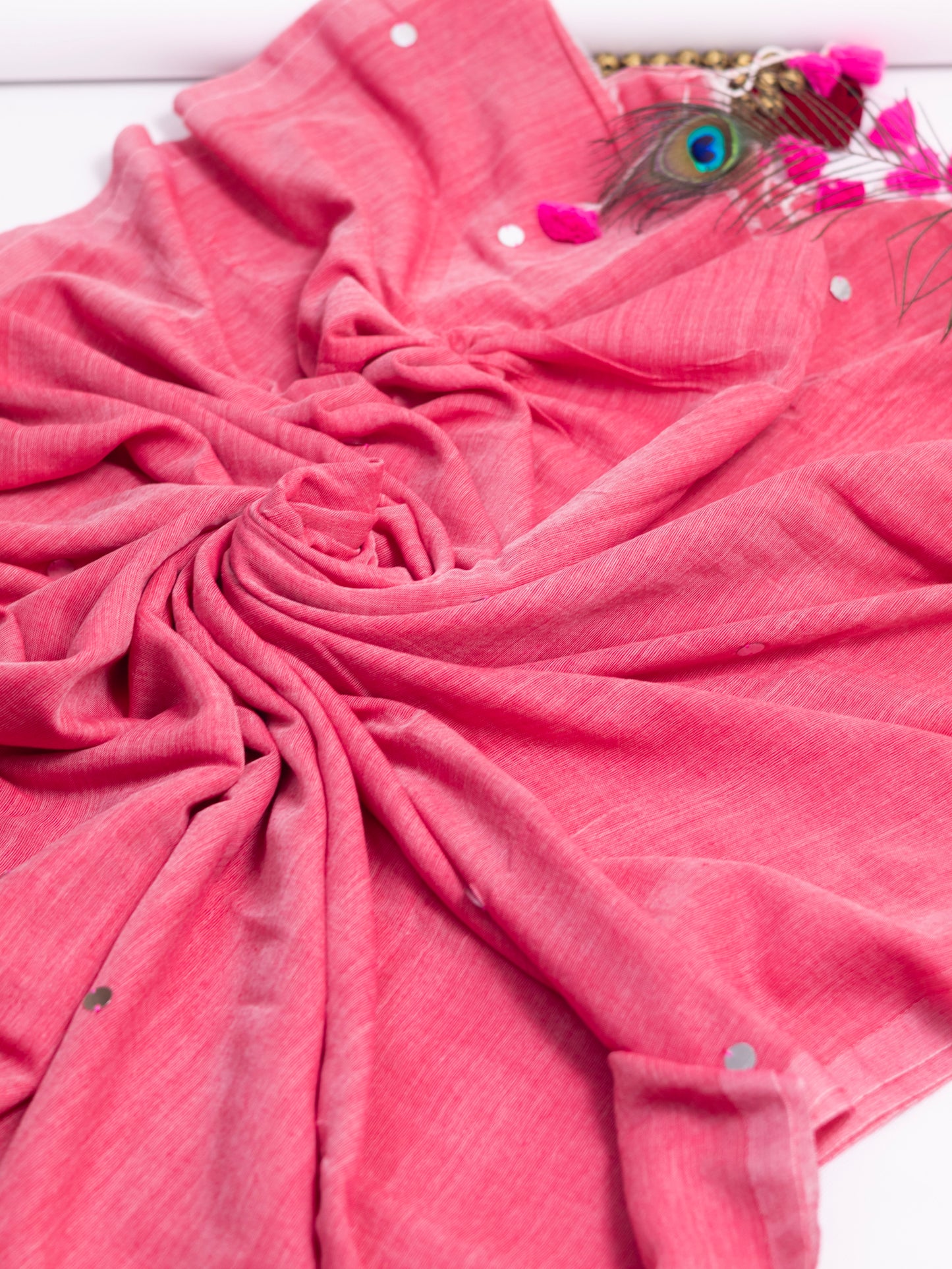 Pink Khadi gini cotton saree-S121