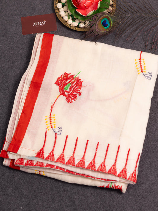 Off white embroidered cotton saree-S143