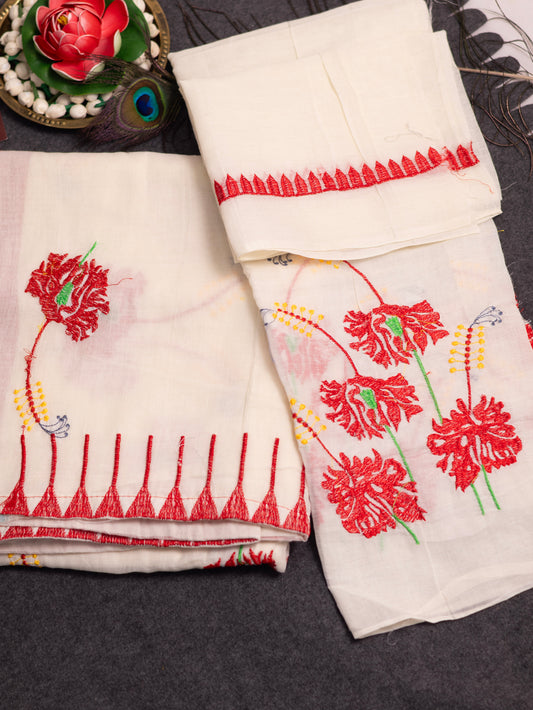 Off white embroidered cotton saree-S143