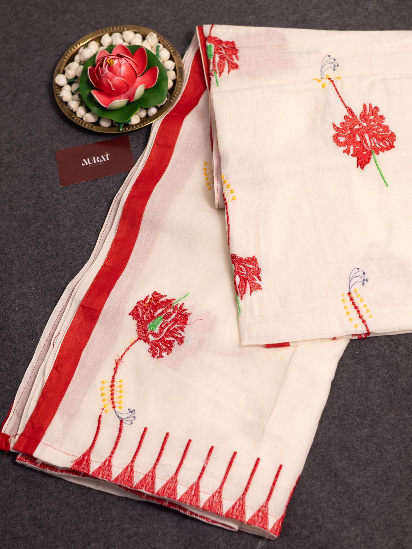 Off white embroidered cotton saree-S143