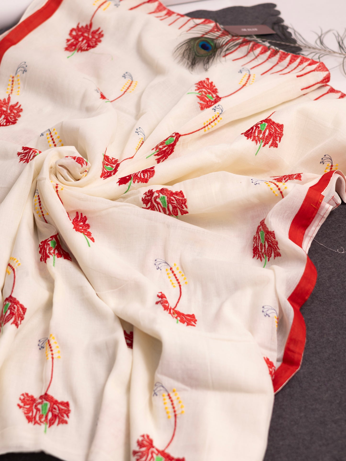 Off white embroidered cotton saree-S143