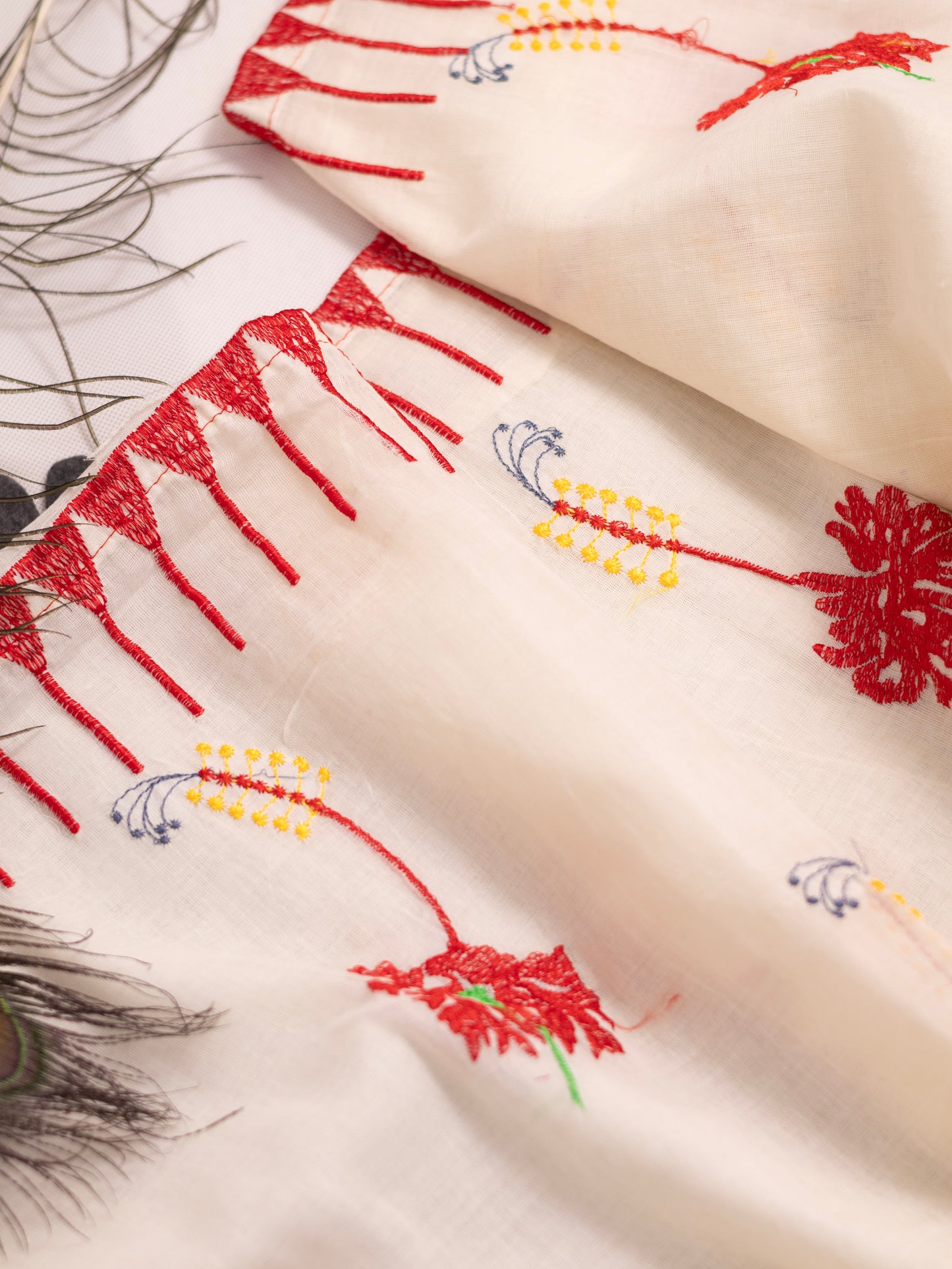 Off white embroidered cotton saree-S143