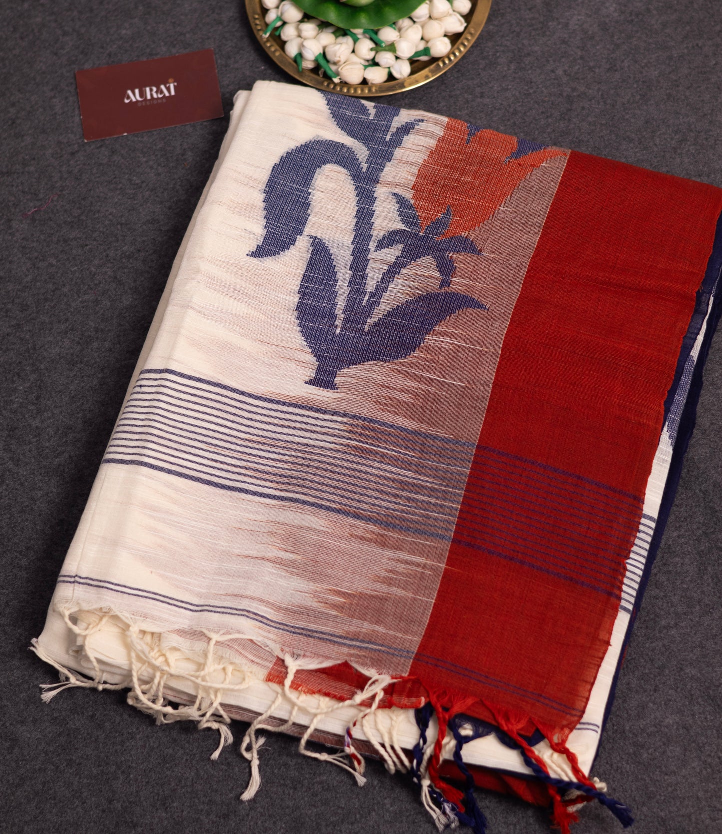 Khadi ganga - jamuna border  cotton saree-S113