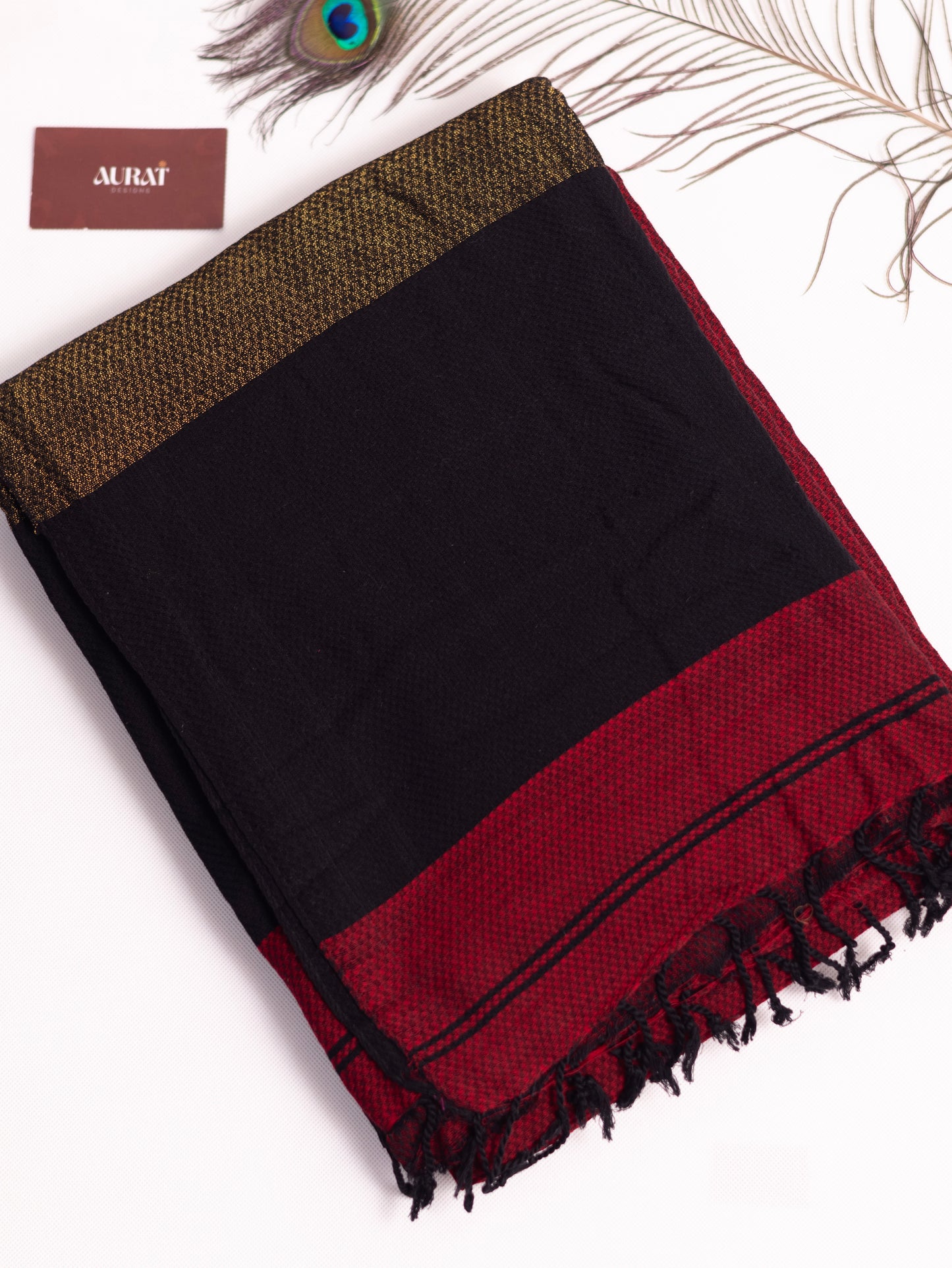 Maroon and black combination cotton saree- S119