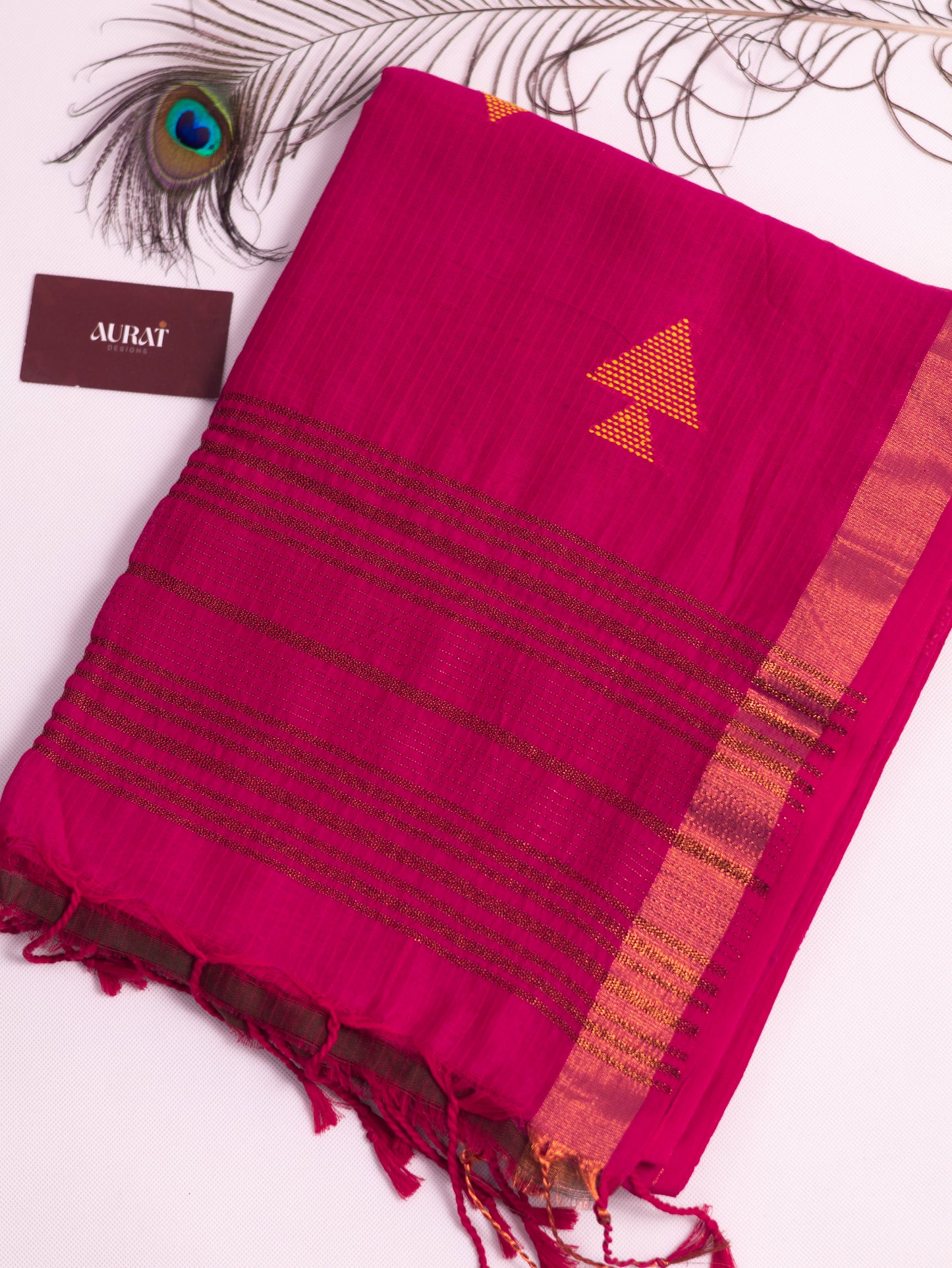 Khadi cotton rani pink saree-S178