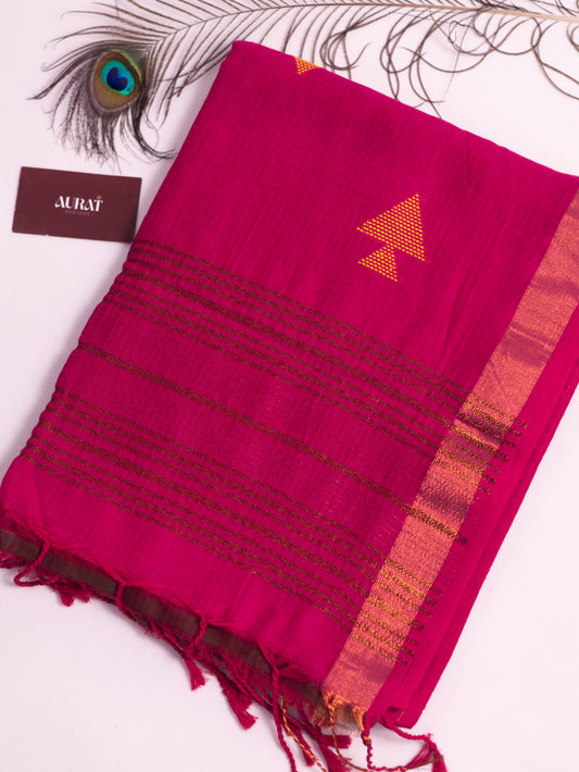 Khadi cotton rani pink saree-S178