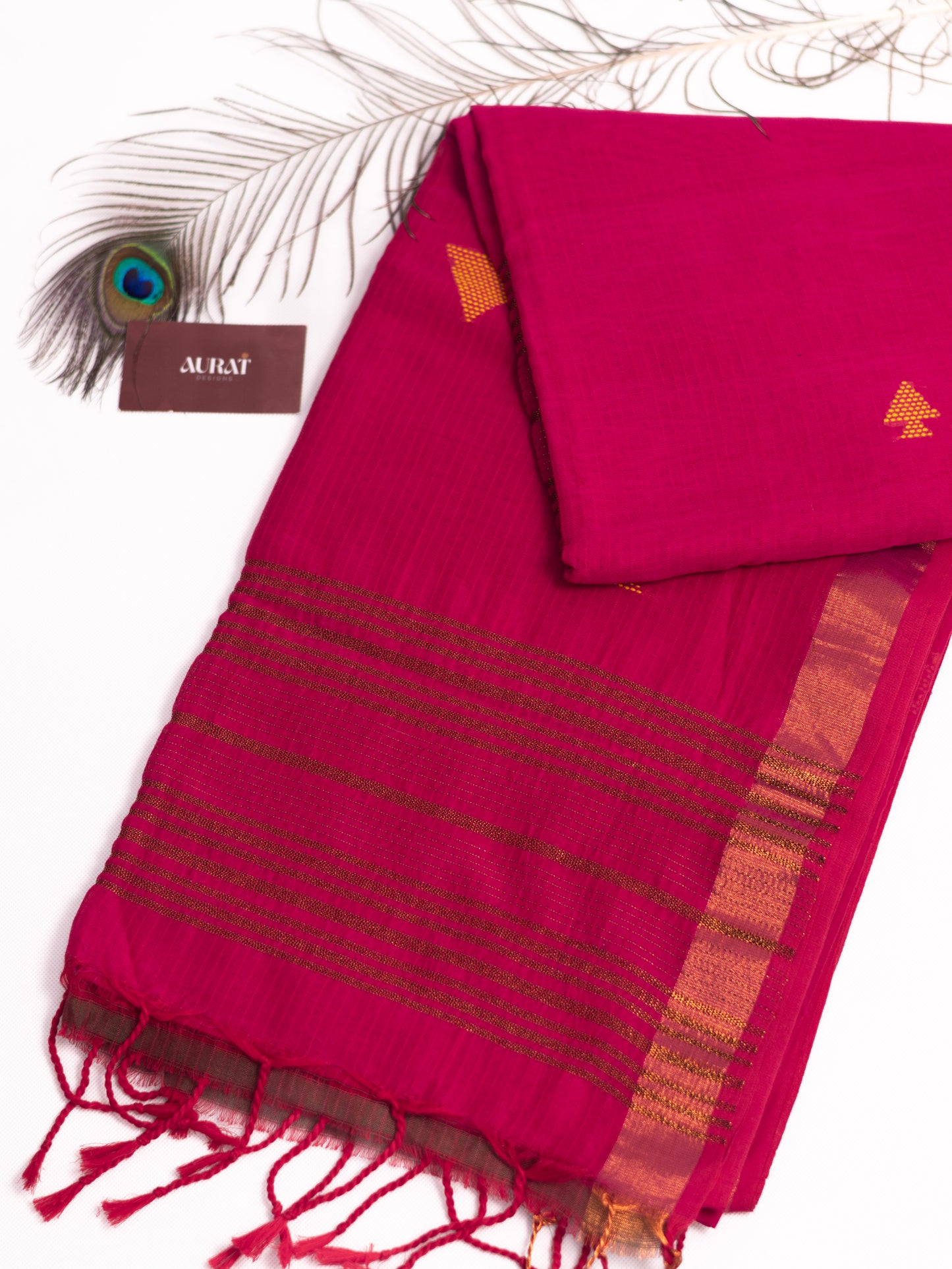 Khadi cotton rani pink saree-S178