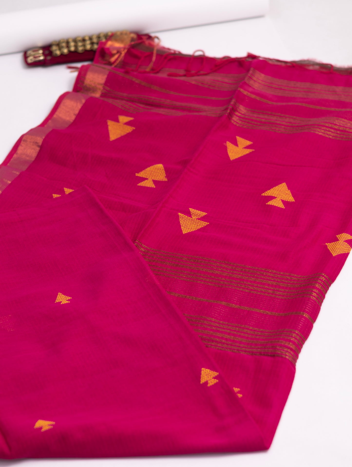 Khadi cotton rani pink saree-S178