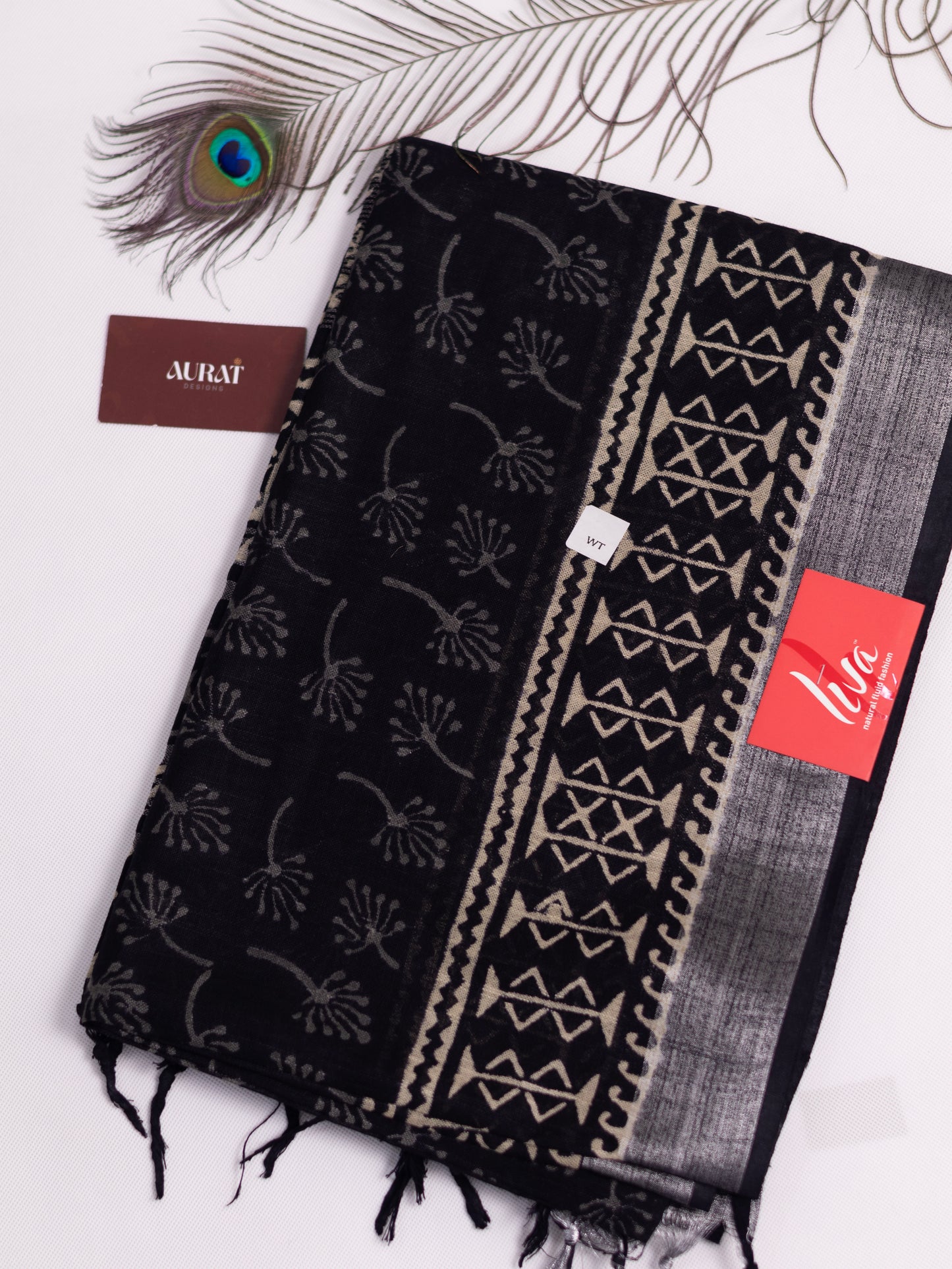 Bagru/dabu printed Linen-cotton saree-S153(D)