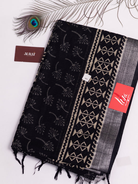 Bagru/dabu printed Linen-cotton saree-S153(D)