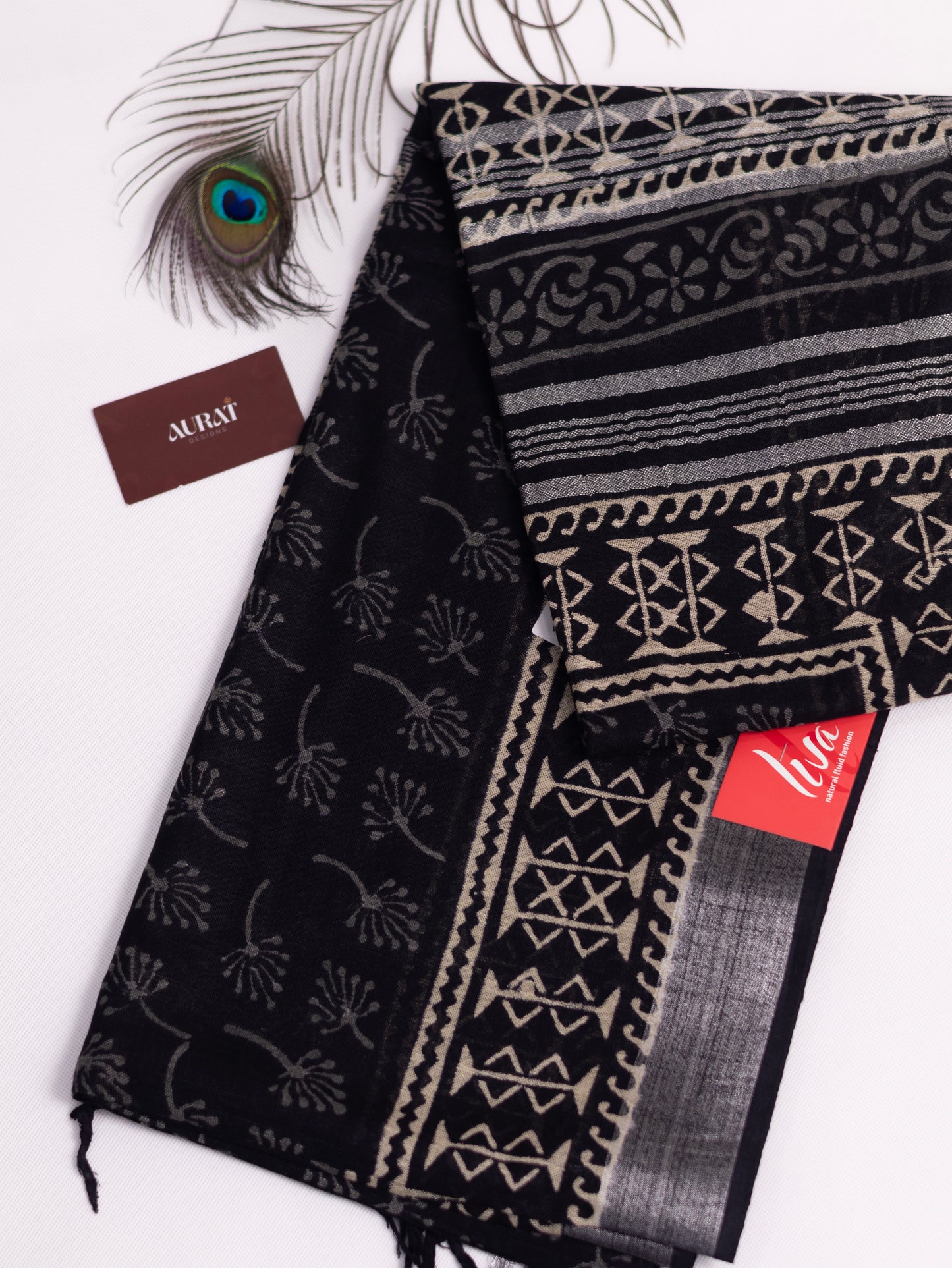 Bagru/dabu printed Linen-cotton saree-S153(D)