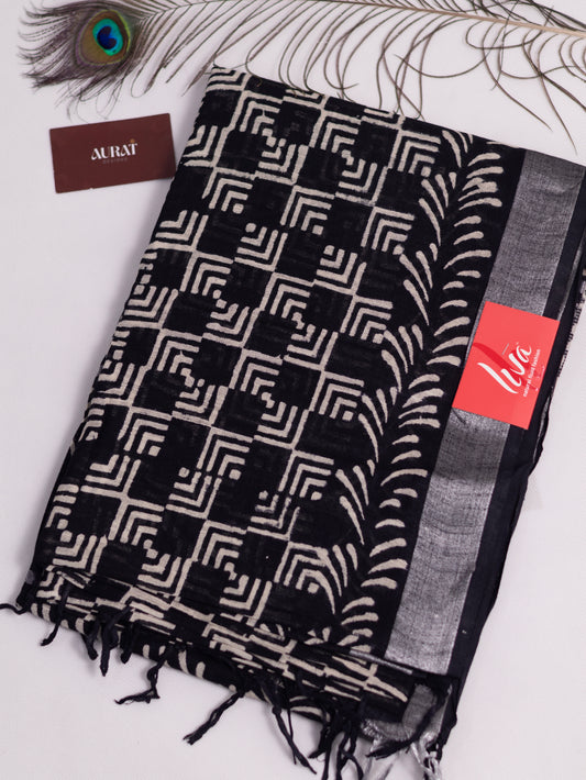 Bagru/dabu printed Linen-cotton saree-S153(A)