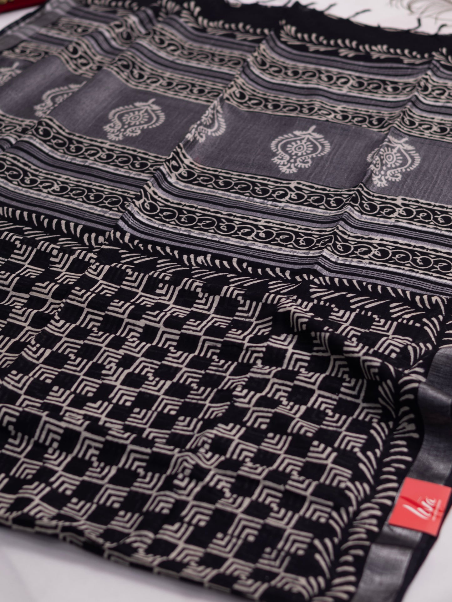 Bagru/dabu printed Linen-cotton saree-S153(A)