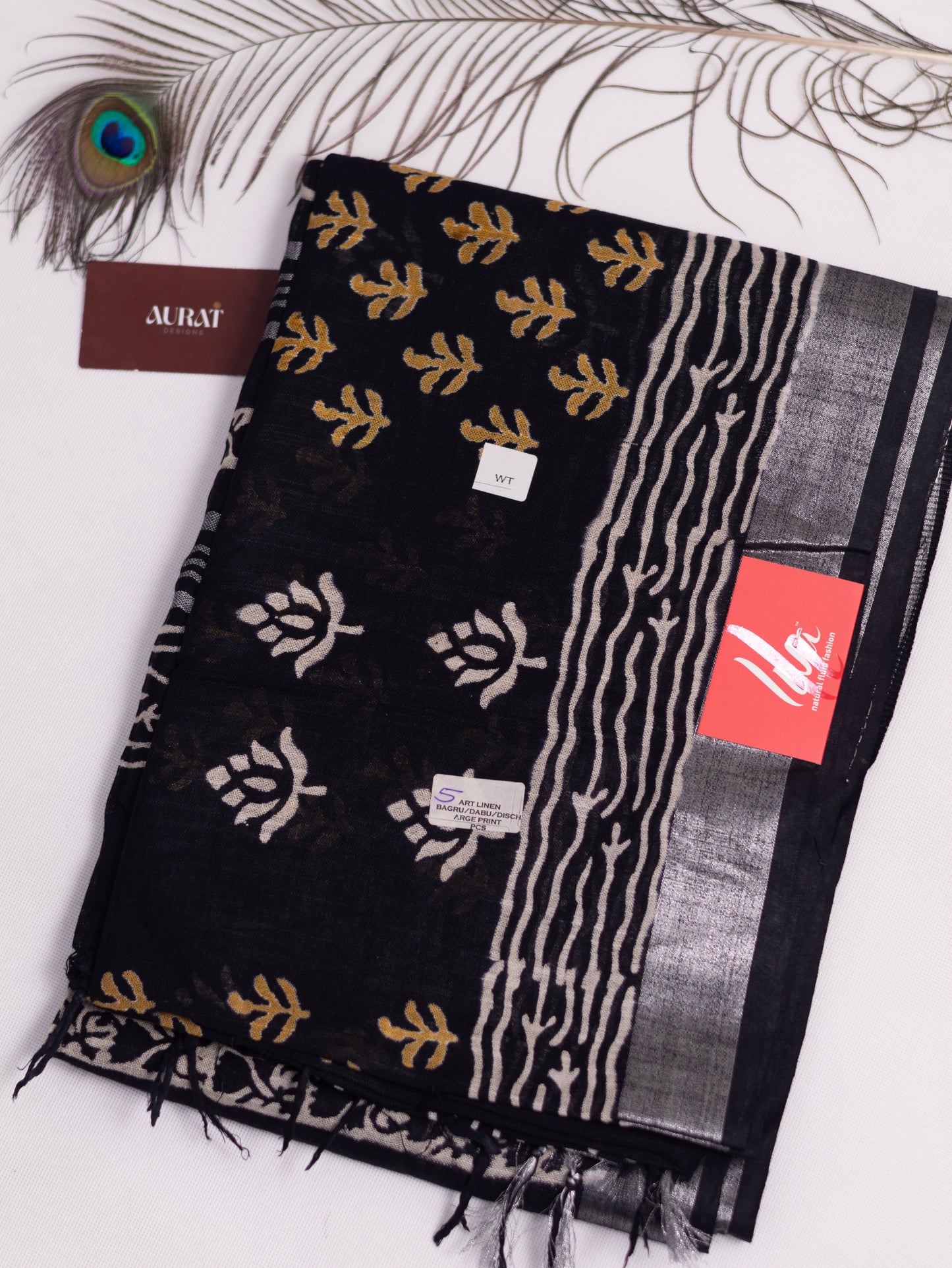 Bagru/dabu printed Linen-cotton saree-S153(E)