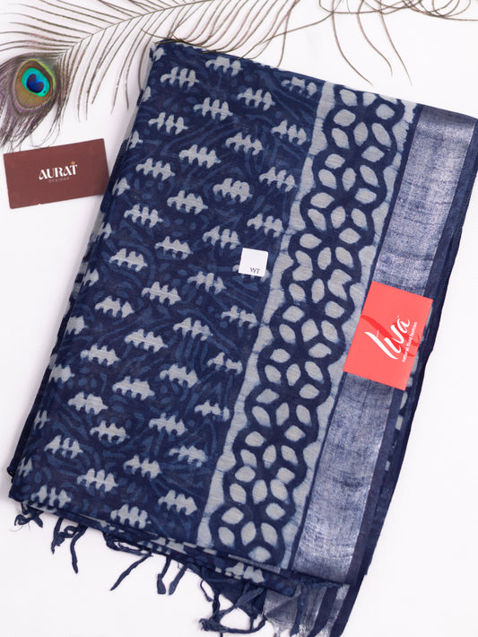 Bagru/dabu printed Linen-cotton saree-S152(E)