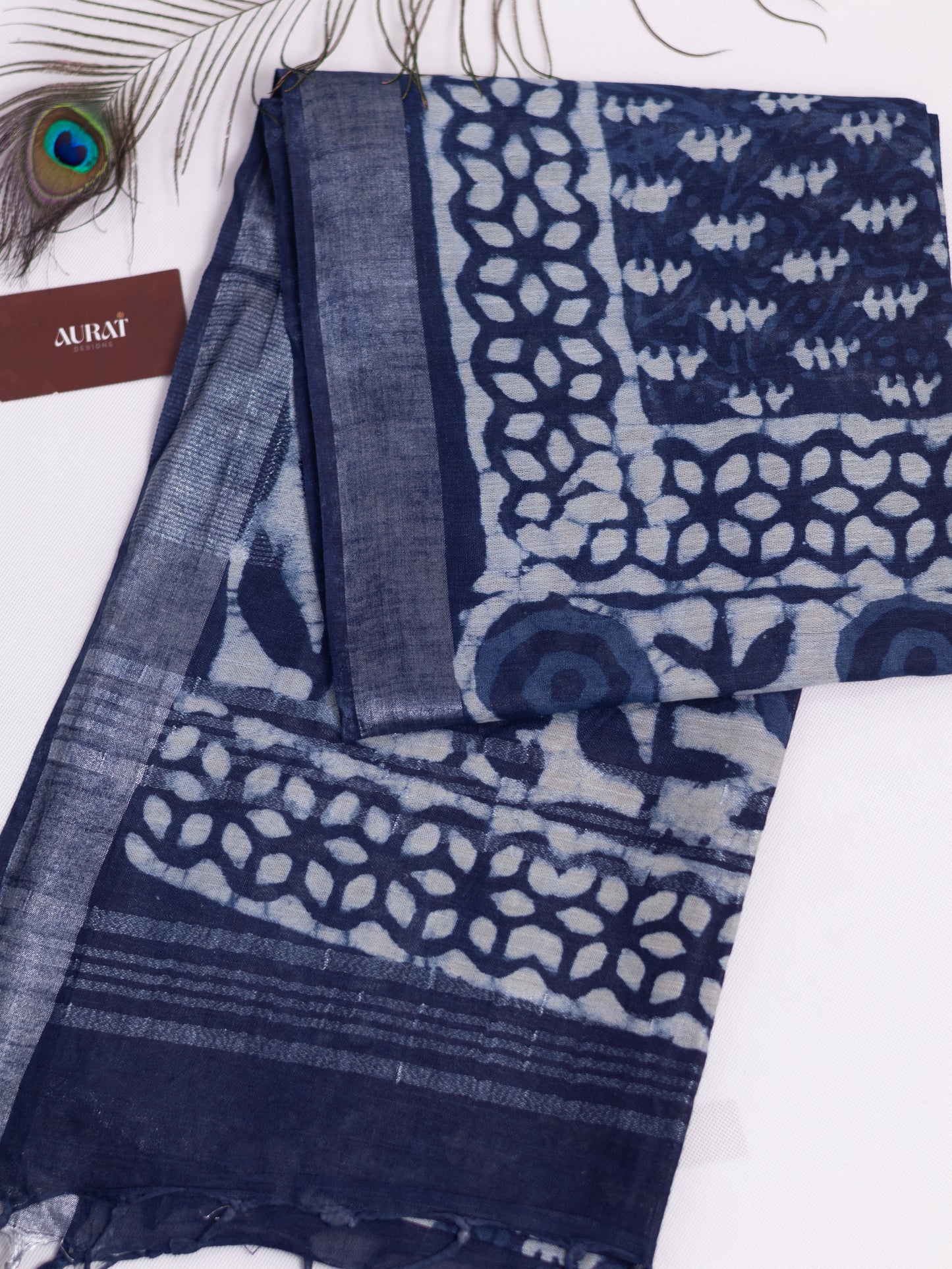 Bagru/dabu printed Linen-cotton saree-S152(E)