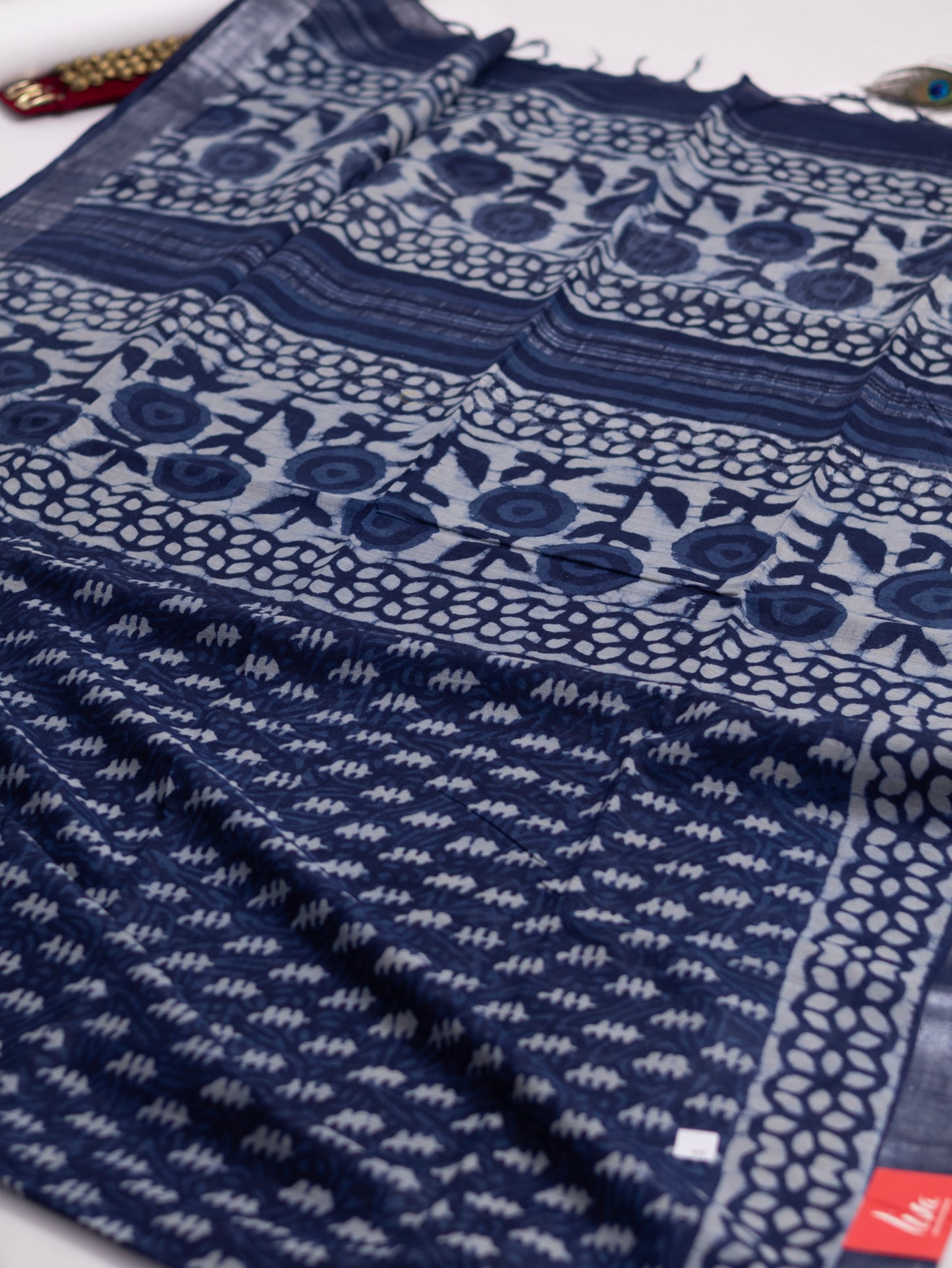 Bagru/dabu printed Linen-cotton saree-S152(E)
