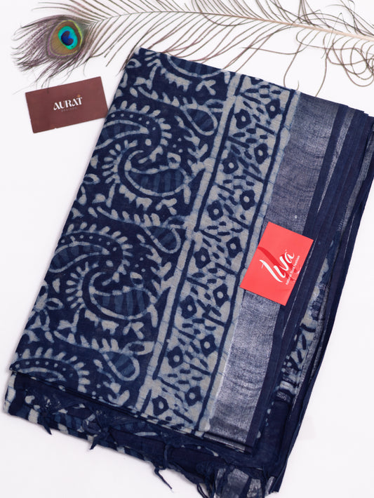 Bagru/dabu printed Linen-cotton saree-S152(A)