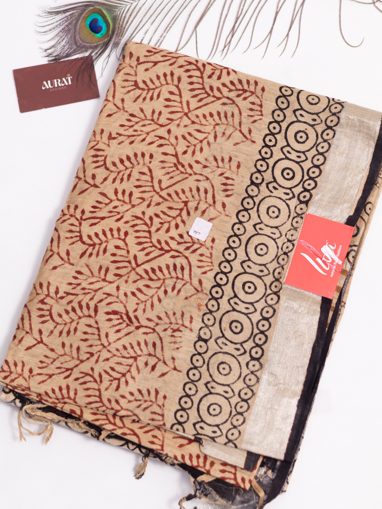 Bagru/dabu printed Linen-cotton saree-S151(D)