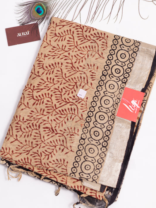 Bagru/dabu printed Linen-cotton saree-S151(D)