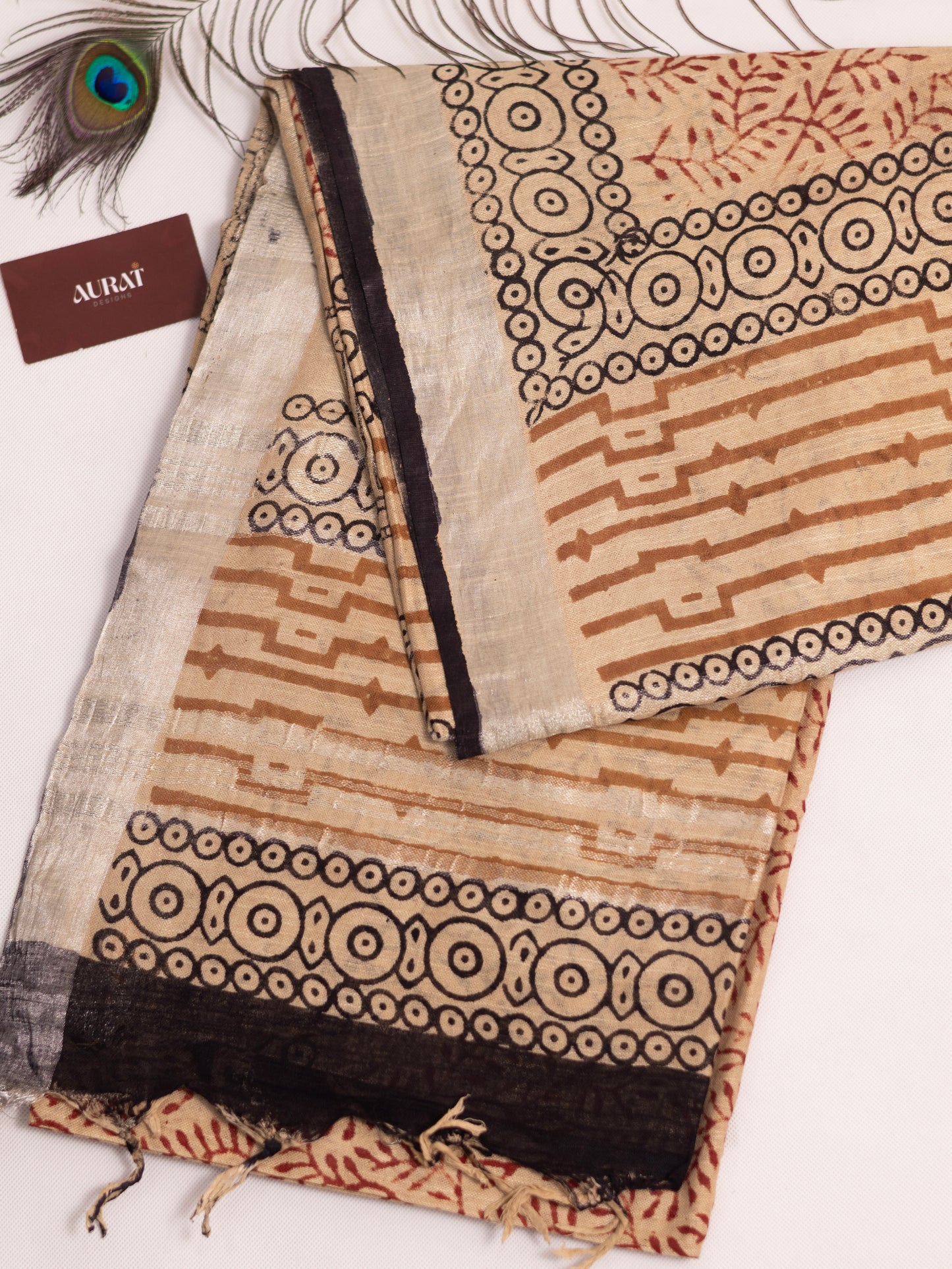 Bagru/dabu printed Linen-cotton saree-S151(D)