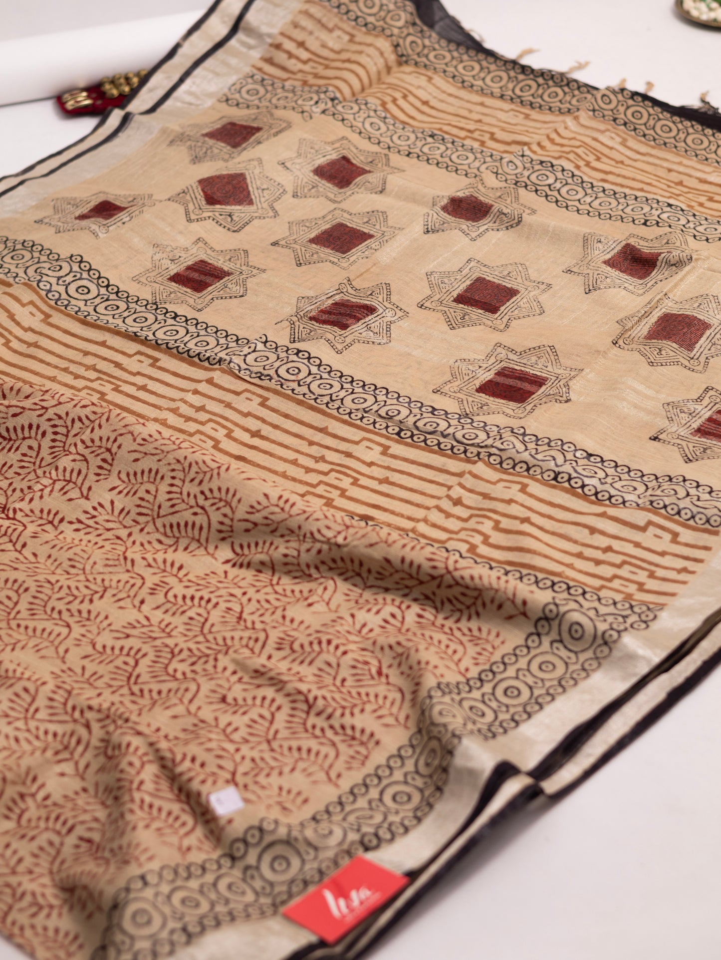 Bagru/dabu printed Linen-cotton saree-S151(D)